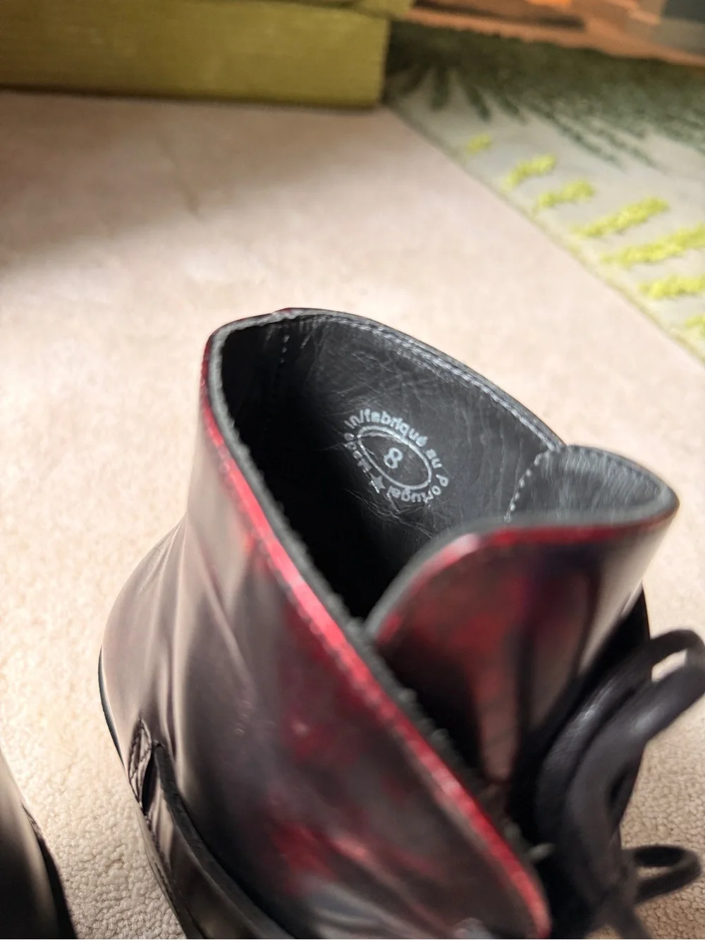 John Fluevog Swordfish Hi Fauvist Fries Iridescent Red Ankle Boots 8 EUC - Picture 10 of 14